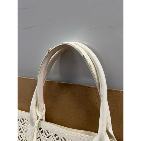 Tory Burch Perforated Patent Leather Tote White Bag - Picture 6 of 9
